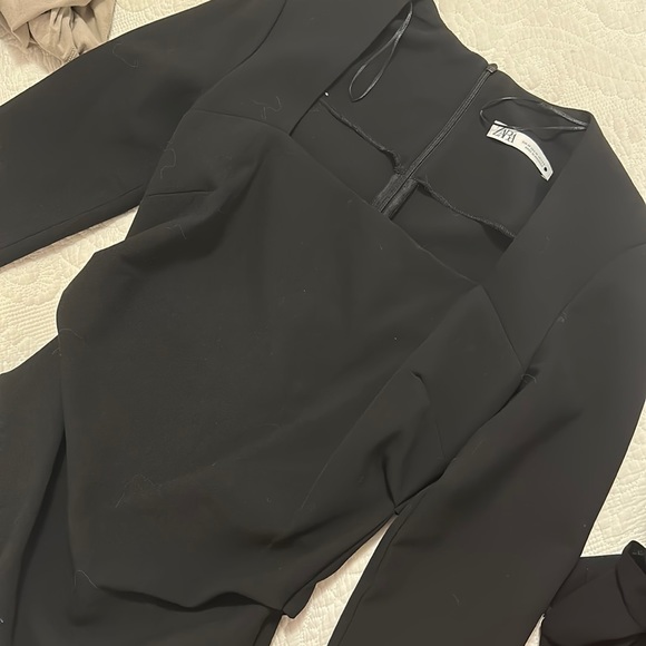 Zara Black Draped Midi Dress Square Neck Ruched Back - Picture 7 of 7